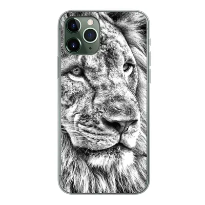 Produktbild von MuchoWow® Handyhülle Schutzhülle Hülle für iPhone 11 Pro Porträt - Löwe - Schwarz und weiß Silikon Softcase Handy Hülle - Handy