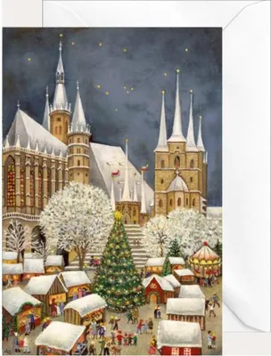 Immagine prodotto di Biglietto di Natale pieghevole con la Cattedrale di Erfurt e illustrazione artistica