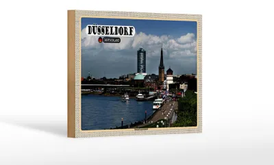 Produktbild von Holzschild Städte Düsseldorf Rheinuferpromenade 18x12 cm Dekoration