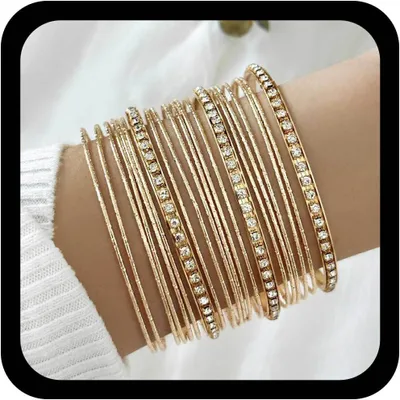 Produktbild von Armbandenset 22 Stück, dünne Kreisarmbänder, Bollywood Stil, mit Diamant-Rhinestones, für Frauen
