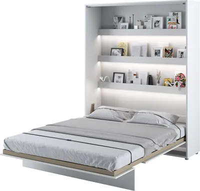 Produktbild von MEBLINI Schrankbett Bed Concept - Wandbett mit Lattenrost - Klappbett mit Schrank - Wandklappbett - Murphy Bed - Bettschrank - BC-12 - 160x200cm Vertikal - Weiß Hochglanz/Weiß mit Matratze