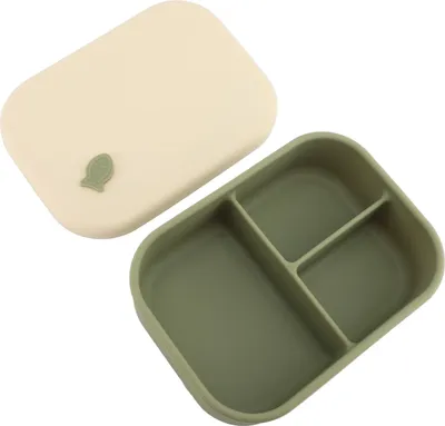 Zdjęcie produktu dla Lunch Box 3 komory Silikonowy pojemnik do przechowywania żywności w kuchence mikrofalowej dla domu i biura Zielony
