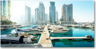 Produktbild von Tulup Glas-Bild -140x70- Wandkunst Dekorative Wand für Küche & Wohnzimmer - Sehenswürdigkeiten & Architektur - Marina in Dubai - Blau