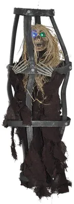Produktbild von Hänge-Figur Skelett im Käfig mit Licht | 60 cm Halloween-Deko