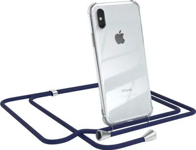 Produktbild von EAZY CASE Handykette kompatibel mit Apple iPhone XS Max, Handyhülle mit Umhängeband, Handykordel, Schutzhülle Clear, Band in Blau