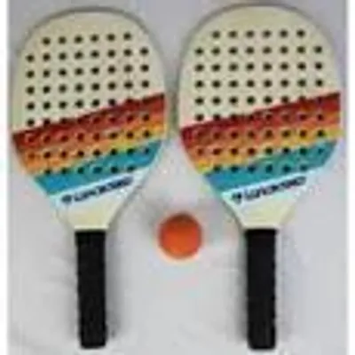 Image de Set de tennis avec 2 raquettes en bois et 1 balle - Sports et loisirs - Plage - Enfants - Multicolore