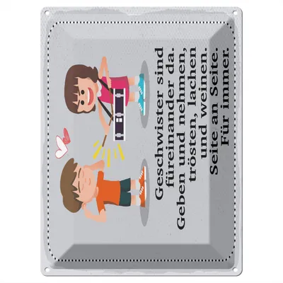 Produktbild von Blechschild Wandbild in : Brillante Farben, Größe 30 x 40 cm Motiv Blechschild Spruch 30x40 cm Geschwister sind füreinander da Deko Schild