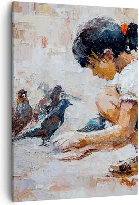 Produktbild von Bild auf Leinwand - Leinwandbild - Einteilig - Kind Vogel Karma - 50x70cm - Wand Bild - Wanddeko - Wandbilder - Leinwanddruck - Kunstdruck - Wanddekoration - Leinwand bilder - Wandbild - PA50x70-3417