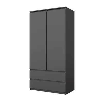 Immagine prodotto di Armadio Antracite – Armadio Camera da Letto 2 Ante con 2 Cassetti, Guardaroba L90 x H180 x P50 cm