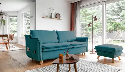 Produktbild von MIUFORM Charming Charlie Slim - Sofa mit Bettfunktion und Bettkasten - 225x90cm - Türkis - 3-Sitzer Schlafsofa