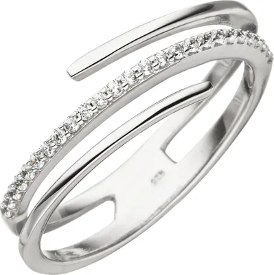 Produktbild von Ring Damenring 3-reihig mit weißen Zirkonia, 925 Sterlingsilber, rhodiniert Innenumfang 60mm  Ø19.1mm