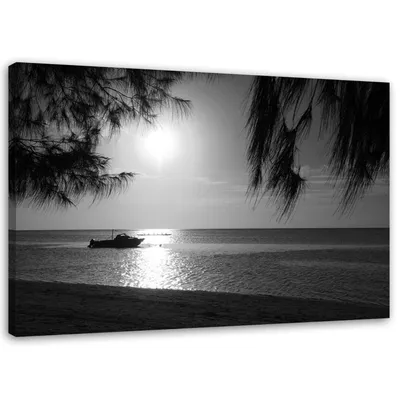 Produktbild von Leinwandbild tropischer strand schwarz-weiß 100x70 cm Feeby grau wandbild bereit zum aufhängen