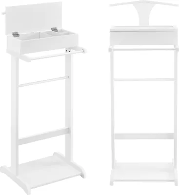 Two white valet stands are shown against a white background.