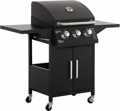 Zdjęcie produktu dla Gril Gazowy Bbq Z 3 Palnikami Po 3 Kw Na 4 Kółkach Stoliki Boczne + Gratis