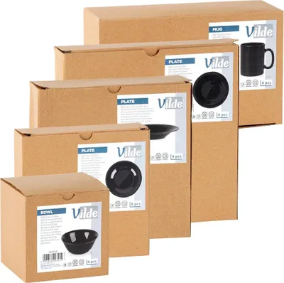Immagine prodotto di Vilde | Set di stoviglie - Nero - 30 pezzi - Vetro opalino - 6 persone - Piatti fondi - Piatti piani - Piatti da dessert - Mugs - Ciotole