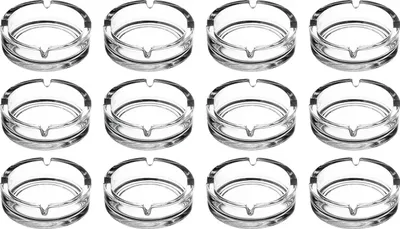 Produktbild von RHP 12 x Glas Aschenbecher rund massiv | Spülmaschinengeeignet | Tischaschenbecher für Gastro, Bar & Zuhause | Transparenter Glasaschenbecher, ideal für draußen & drinnen | 10,5 cm Durchmesser, 3 cm hoch