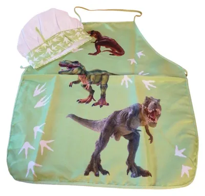 Produktbild von Kochschürzen-Set für Kinder mit Mütze | Dinosaurier-Motiv | Grün