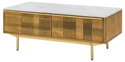 Immagine prodotto di MASSIVMOEBEL24 | Tavolino da salotto in legno di Mango 120x60x45 oliato marrone chiaro - marmo bianco MIAMI #110