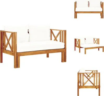 Image de vidaXL Banc de jardin pour 2 personnes avec coussin, 122 cm, en bois d'acacia massif - Bancs de jardin
