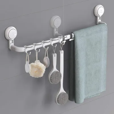 Produktbild von Handtuchhalter mit Saugnapf 64 cm/36 cm - Badetuchstange - Wandmontage - wiederverwendbar - kraftvoller Saugnapf - Dusche - Badezimmer - Küchenhandtuchhalter