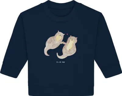 Produktbild von Mr. & Mrs. Panda Organic Baby Pullover Otter Hände halten 6. - 12. Monat - French Navy - Geschenk, Seeotter, Paar, glücklich, Bullover, Liebe, Verliebt