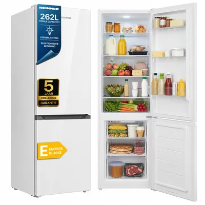Productafbeelding van Heinner HC-HM262E++ Koel-vriescombinatie 262 L, Thermostaat, LED, Deuralarm, Omkeerbare Deur, Wit