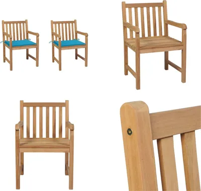 Produktbild von vidaXL Gartenstühle 2 Stk. mit Blauen Kissen Massivholz Teak - Gartenstuhl - Gartenstühle - Gartensessel - Holzstuhl