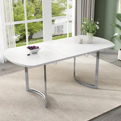 Produktbild von Ausziehbarer Esstisch versilberte Metallbeine für 4–6 Personen, hochfeste Legierungshalterung, 140/180x80 cm, ausziehbare Länge 180 cm, Küchentisch