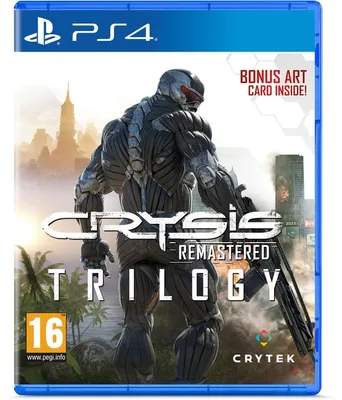 The image shows the front cover of the Crysis Remastered Trilogy video game for PlayStation 4.
