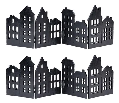 Produktbild von 2er Set Haus Silhouette Holz Schwarz Deko Häuser Aufsteller Klappbar Fensterdeko Tischdeko Winter Advent Deko Wohndeko