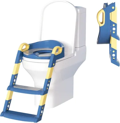 Produktbild von Kinder WC Toilettensitz fš¹r Kleinkinder: T?pfchen Toilettentrainer mit Treppe fš¹r Jungen und M?dchen Baby - Toilette H?henverstellbar und Klappbar Reise-Badezimmersitz mit Spritzschutz Griffe, Blau
