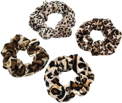 Produktbild von 4 Haargummis mit Leopardenmuster für Damen und Mädchen