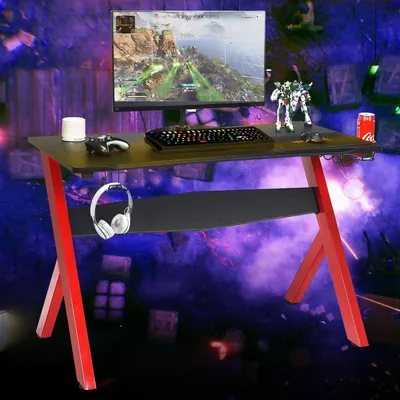 Produktbild von Gamingtisch Computertisch Gaming Schreibtisch mit Tassen- und Kopfhörerhalter und Mauspad für Zuhause Büro Spielzimmer