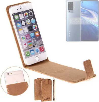 Produktbild von K-S-Trade Handyhülle kompatibel mit Vivo X51 5G Kork Hülle Flipstyle Case Schutzhülle Kork Case Hülle Flip cover Klapphülle Klapp, braun 1x