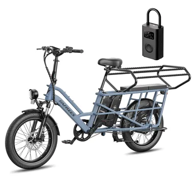 Produktbild von FAFREES FF20 CUV Familien-Longtail E-Cargo-Bike – Modulares E-Bike mit Dual-Akku & 200 kg Traglast Blau+Mijia Luftpumpe 2nd+Kindersitze