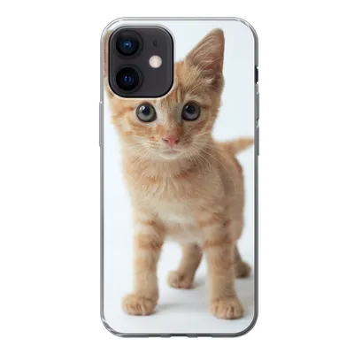 Produktbild von MuchoWow® Handyhülle Schutzhülle Hülle für iPhone 12 Katze - Rot - Kätzchen - Mädchen - Kinder - Jungen - Kind Silikon Softcase Handy Hülle - Schutzhülle