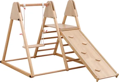 Produktbild von HOME DELUXE Klettergerüst Indoor IDA  - inkl. Leiter, Rutsche, Schaukel & Kletterdreieck | Holz - Klettergerüst, Spielturm, Spielplatz