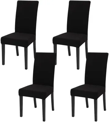 Obrázek produktu pro Ibenzoa® Sada 4 elastických potahů na židle, černá barva – polyester/Elastan, vhodné pro židle s výškou opěradla 45–60 cm a sedadlem 38–46 cm, lze prát v pračce