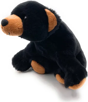 A plush toy bear is shown sitting against a white background.