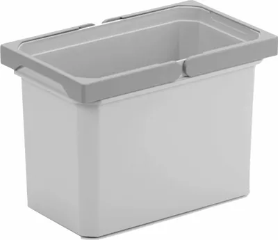 A light gray and white rectangular bin with a gray rim.