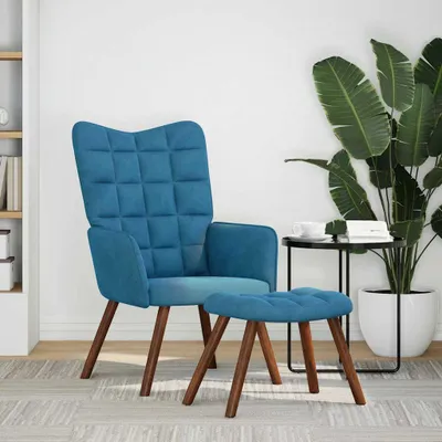 Produktbild von vidaXL Relaxsessel mit Hocker Blau Samt