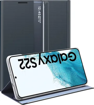 Produktbild von Samsung Galaxy S22 5G Hülle, Slim Flip Leder Smart View Window Klappetui Schutzhülle mit Standfunktion für Galaxy S22 5G Navy blau