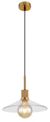 Immagine prodotto di Globo Lighting lampada a sospensione in metallo color ottone, opaco, vetro trasparente, cavo PVC nero, ø: 280mm, H: 1200mm, escl. 1x E27 60W 230V