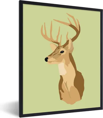 Produktbild von MuchoWow® Gerahmtes Poster Eine Illustration eines Hirschkopfes 30x40 cm - Poster mit Schwarzem Bilderrahmen Wandposter Rahmen Foto Bilder - Wanddeko - Kunstdrucke