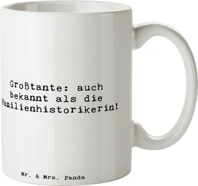Produktbild von Mr. & Mrs. Panda Becher Spruch Großtante Historikerin - Weiß - Geschenk, handgemacht, emotionale Unterstützung, Enkel, Familienerbe, erweiterte Familie, Teetasse, Freude