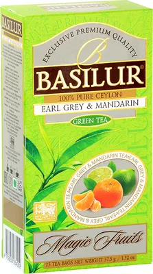 Obrázek produktu pro BASILUR Zelený čaj Ceylon s příchutí mandarinky a bergamotu, 100g