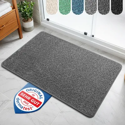 Image de Tapis de bain anthracite – antidérapant et lavable – tapis de bain très absorbant – tapis de douche hygiénique – tapis de bain antidérapant et lavable 50 x 80 cm, séchage rapide
