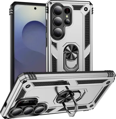Image de Étui pour Samsung Galaxy S26 Ultra double couche robuste, étui de protection militaire avec anneau de fixation et support Argent