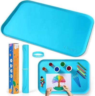 Obrázok produktu pre Silikónová podložka na stôl 61 x 40 cm, multifunkčná, na ručné práce, maľovanie, kreslenie, ručne vyrábané šperky, s vyvýšenými okrajmi