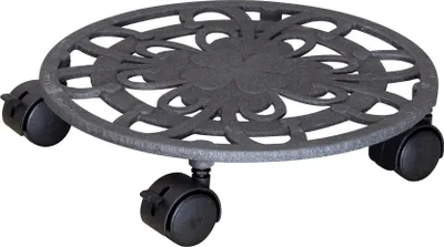Produktbild von WAGNER Pflanzenroller FLOWER Ø 29 x 6,5 cm, außen & innen, Gusseisen, schiefergrau, Bremsen, Tragkraft 75 kg - 20091801